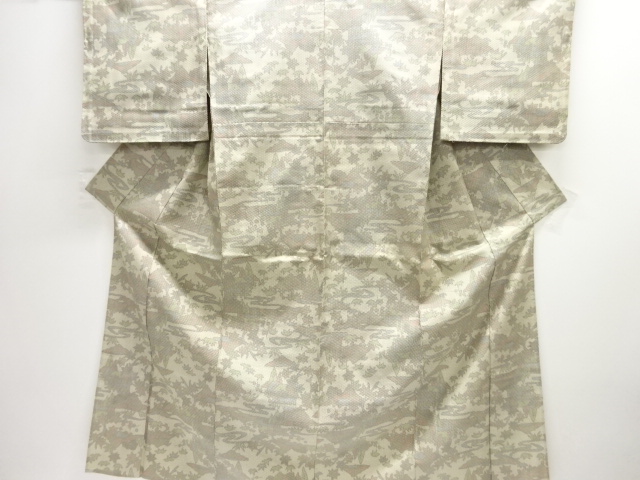 流水に家屋模様織り出し西陣お召単衣着物